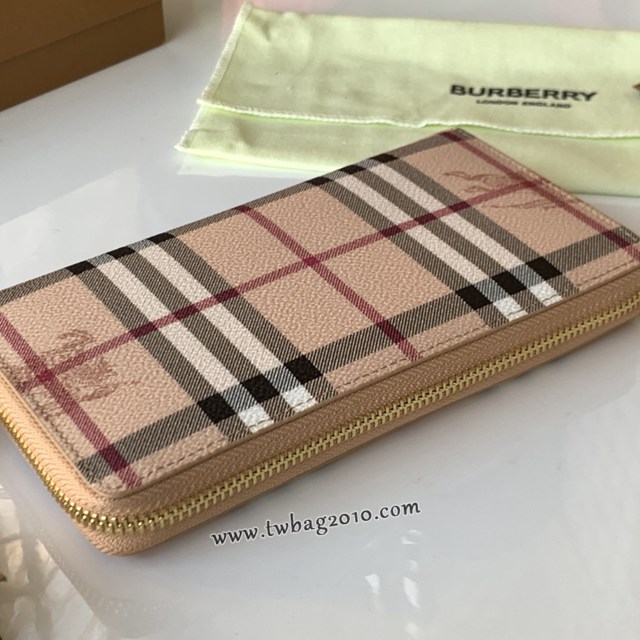 Burberry專門店新款Haymarket格紋拼皮革拉鏈錢包 巴寶莉男女款長錢包 yxb1056